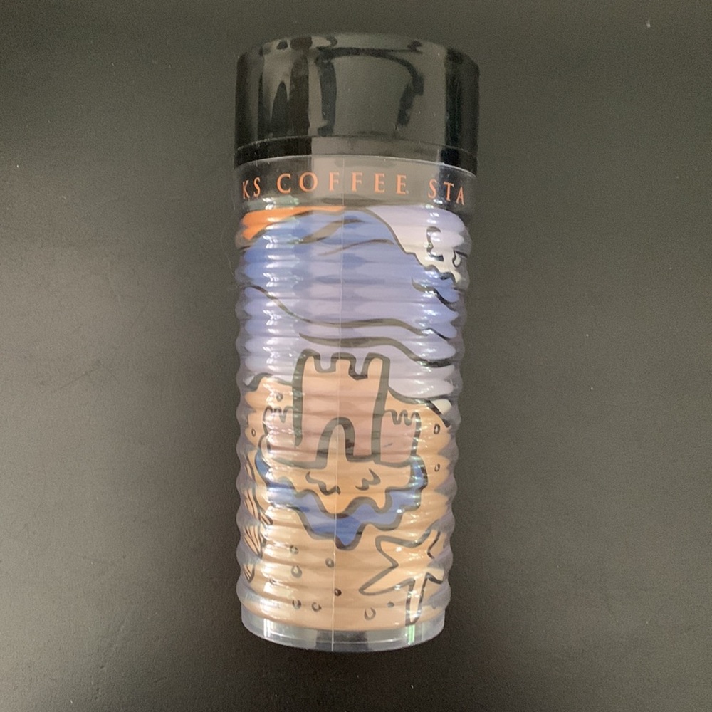 Starbucks Coffee Beach Scene Thermo-Serv Travel Mug Ripple tumbler vintage 1997